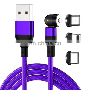 Wholesale 540 Rotation Magnet 3in 1 Nylon Led Micro USB Type C Data Magnetic Charging Cable for Phone thumbnail-4