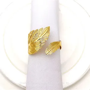 Elegant Metal Gold And Silver Leaf Napkin Rings & Accessories For Hotel Wedding Table Decor thumbnail-4