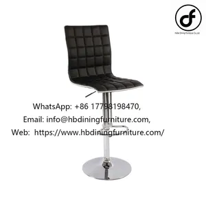 Checkered Leather Metal Foot-lifting Swivel Bar Stool With Backrest thumbnail-1