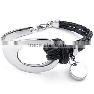 Wholesale High Quality Fashion Jewelry Unisex Braided Leather Bracelet Customized Cheap Stainless Steel Bracelet thumbnail-1
