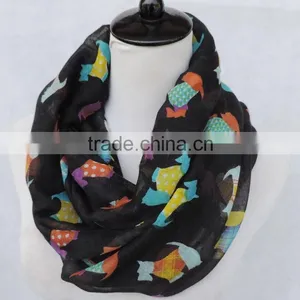 Newest Style Colorful Cute Animal Dog Printed Polyester Voile Round Infinity Scarf thumbnail-3