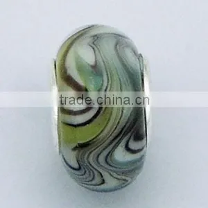 Marbled White Murano Glass Bead Color Swirls In Transparent thumbnail-1