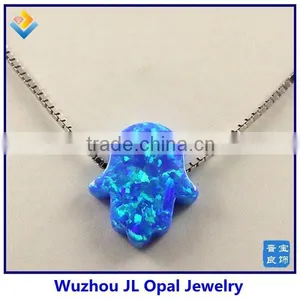 Beautiful Synthetic 925 Silver Sterling Blue Hand Opal Pendant Necklace thumbnail-4
