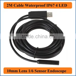 2M Cable Length IP66 Waterproof 10mm Lens Mini USB Endoscope Camera Inspection Camera Borescope Tube Snake Scope 4 LEDs thumbnail-1