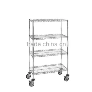 Double Side Metal Adjustable Wire Shelf With Wheels thumbnail-3