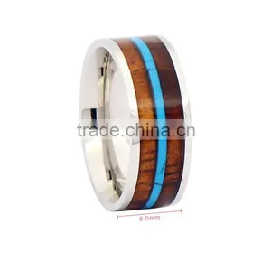 Fashion Titanium Wood and Silver Ring,wooden Titanium Rings for Men thumbnail-2