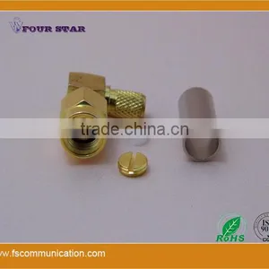 SMA Male Right Angle Crimp Connector for LMR200 Cable thumbnail-1