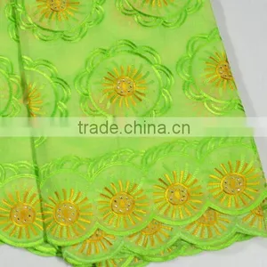 New Arrival Lemon Green Swiss Voile Lace Fabric With Sun Flowers for Clothing thumbnail-2