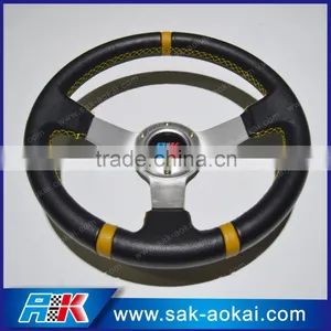 12 Inch Genuine Leather Steering Wheel With Silver Spoke thumbnail-1