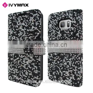 IVYMAX High Quality Luxury Rock Crystal Rhinestone PU Leather Diamond Wallet Case Flip Cover For Samsung Galaxy S7/G930 thumbnail-3