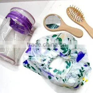 Spa Salon Disposable Plastic Clear Shower Hair Bath Cap & Comb & PVC Waterproof Bags Bath Set thumbnail-1