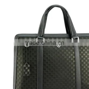 Custom Brand Plaid Pattern Top Quality Leather Briefcase for Business Men thumbnail-4
