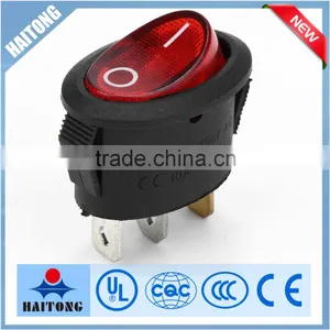 250V Hot Selling 3P Oval Rocker Switch 2 Way With Red Lamp Switch 6A thumbnail-1