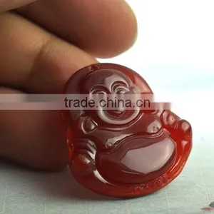 Red Agate Gemstone Tibet Buddhist Laughing Buddha Amulet Pendant thumbnail-6