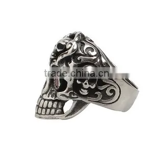 Stainless Steel Titanium Silver Men's Skull Men Cool Biker Punk Ring Retro thumbnail-3