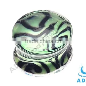 Lines Bottom 10mm Glass Ear Expander Plug Pyrex Glass Earring Jewelry thumbnail-2