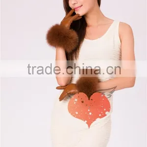 High-end Italian Brown Windproof Sheepskin Plain Style Fur Lined Leather Gloves thumbnail-6