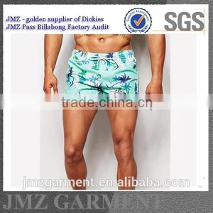 JMZ Wholesale OEM Swim Pants for Men Polyester Swimwear Creat Your Own Blue Palm Tree Design New 2015 Low Moq thumbnail-2