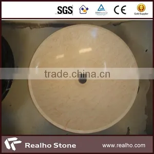 Natural Stone Beige Round Bathroom Sinks With Single Faucets thumbnail-2