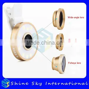Universal 3 in 1 Smartphone Camera Wide Angle/Marco/Fisheye Lens With Selfie Light thumbnail-1