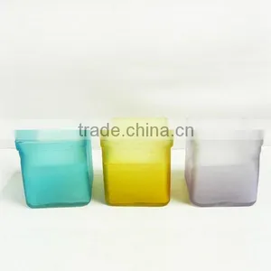 Square Colored Frosted Glass Candle Jar thumbnail-2