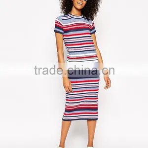 High Fashion Design Hand -made Sweater Dress Short Sleeve Sweater Dress Colorfull Stripe Sweater Dress thumbnail-1