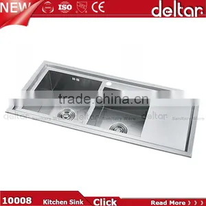 Sus304 Double Sink With Drainer Board Italian Kitchen Sink 114mm Drainer Hole thumbnail-1