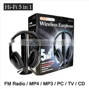 5 in 1 Wireless Headphone Earphone Black For MP3/MP4 PC TV CD FM Radio thumbnail-1