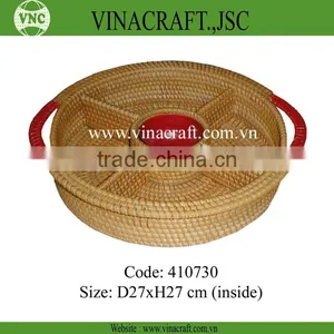 Rattan Basket With Compartment and Handles thumbnail-1