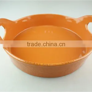 Stocklot Orange Glaze Ceramic Round Bakeware With Handles thumbnail-1