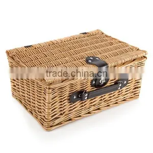 Natural Rectangular Empty Wicker Lidded Gift Hamper Kitchen Storage Basket thumbnail-1