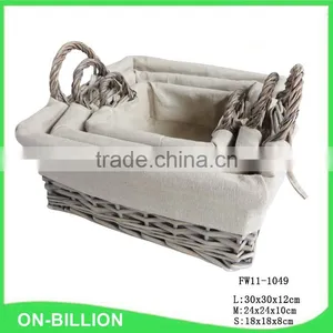 Grey Wash Square Wicker Storage Basket With Handles thumbnail-1