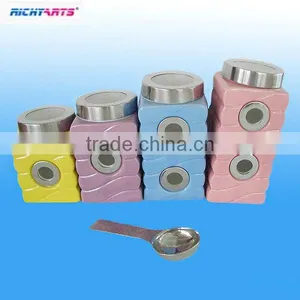 Square Ceramic Coffee Canisters Jar With Spoon thumbnail-1