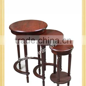 Modern Round Nesting Adjustable Wooden Coffee Table thumbnail-1