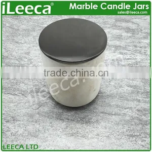 Carrara White Marble Stone Candle Jars With Various Colors Lids thumbnail-5