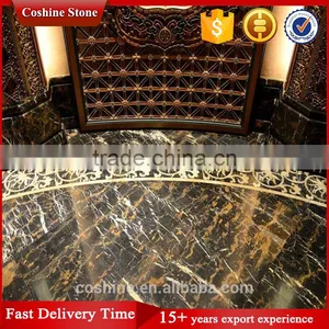 Italy Polished Portopo Marble Black Golden Flowers Marble thumbnail-3