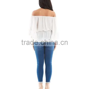 Latest Fashion Blouse Design Off Shoulder Sexy Ruffle Tops for Women Plus Size Tops Wholesale thumbnail-6