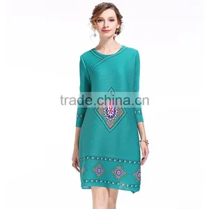Half Sleeve Women Faddish Loose Printed Crumple Dress thumbnail-2