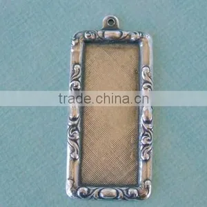 Fancy Silver Rectangle Frame Gemstone Setting Rectangle Bezel Charm thumbnail-1