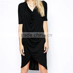 Cascading Hem Dress Black Fit Dress V Neck Fashion Design thumbnail-1
