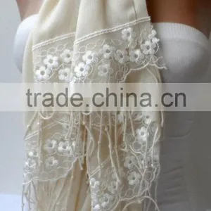 Wedding Shawl Champagne Pashmina With Cream French Lace Lightweight Summer Soft Champagne Bridesmaid Wrap Bridal Shawl Cotton Sk thumbnail-1