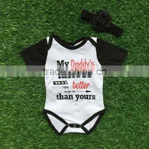 Baby Girls Boutique Clothing Infant Girl Clothes White "my Daddy's Tattoos"fashion Romper With Matching Bow Set thumbnail-1