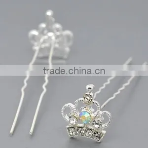 Wholesale Silver Plated Rhinestone Crown Charm Wedding Hairpins thumbnail-1