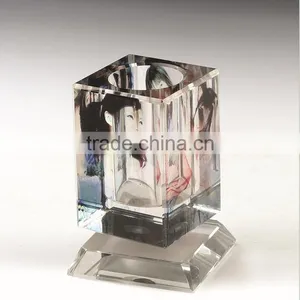 Promotional Logo Customized Personalized Office Crystal Glass Desktop Pen Holder thumbnail-3