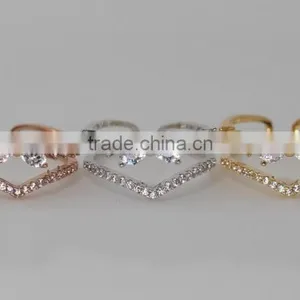 Double Layer Women Rhinestone Heart Bowknot Midi Finger Knuckle Rings thumbnail-1