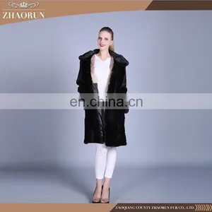 Wholesale China Hooded Black Mink Fur Coat / Genuine Mink Fur Coat thumbnail-2