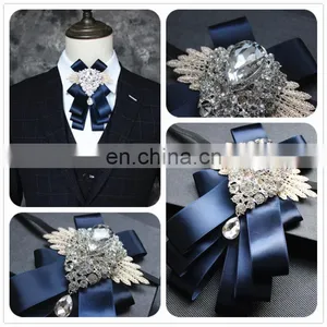 Aidocrystal Custom Silk Fabric Men Neckwear Royal Blue Rhinestone Bow Ties thumbnail-1