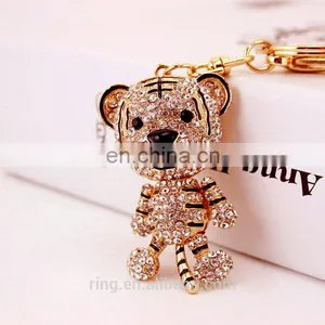 Trendy Animal Jewelry Custom 3D Crystal Rhinestone Cartoon Tiger Keychain thumbnail-1