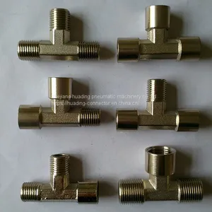Brass Tee , Nickel Plated Pipe Fittings ,3 Ways T-type Air Connectors thumbnail-1