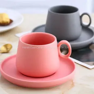 Wholesale Customized Logo Milk Coffee Cup Makaron Color Plain Clay Ceramic Mugs With Handle thumbnail-2